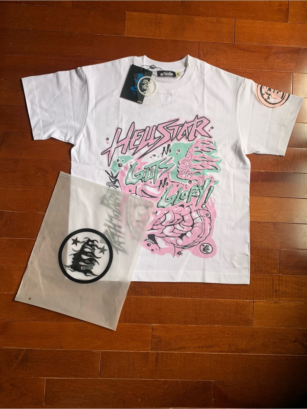 Hellstar White Graphic Tee with Pink & Mint Accents